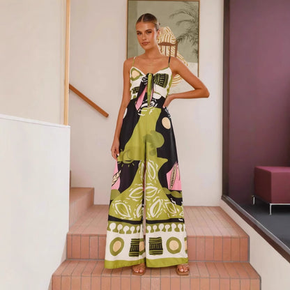 "Sexy Printed Cropped Wide-Leg Jumpsuit"