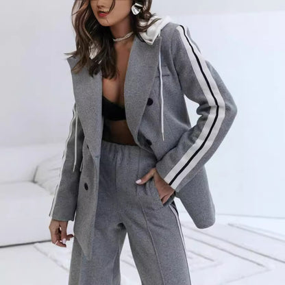 Double Breasted Pocket Loose Casual Two Piece Set