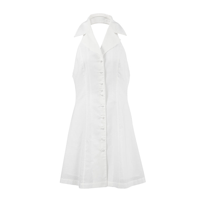 Cotton Linen Dress Halter Backless