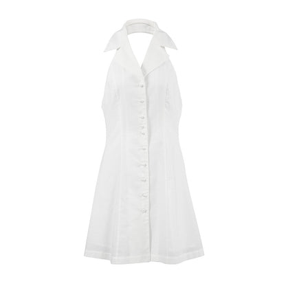 Cotton Linen Dress Halter Backless