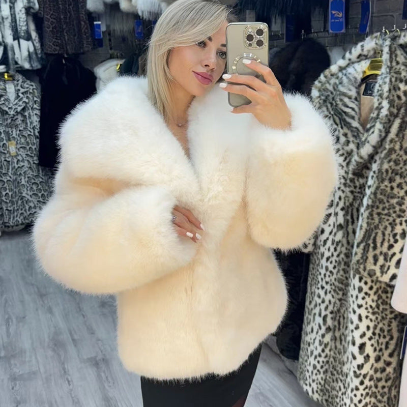 Winter Faux Fur Fluffy Soft Street Environmentally Friendly Over Coat