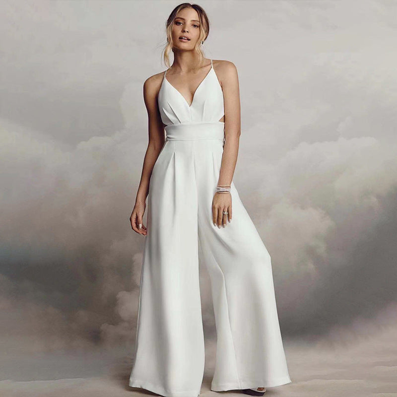 Sleeveless V-Neck Backless Sheath Jumpsuit