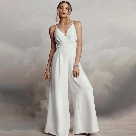 Sleeveless V-Neck Backless Sheath Jumpsuit