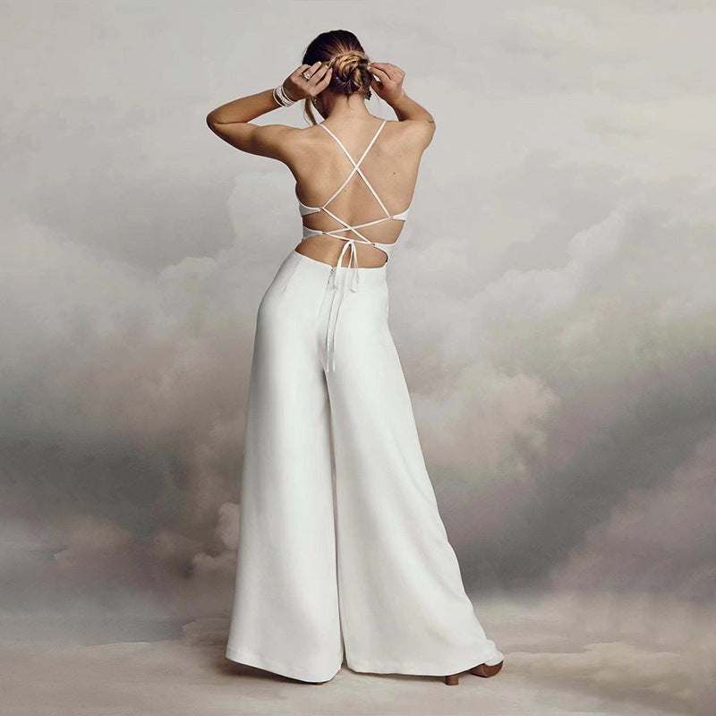 Sleeveless V-Neck Backless Sheath Jumpsuit