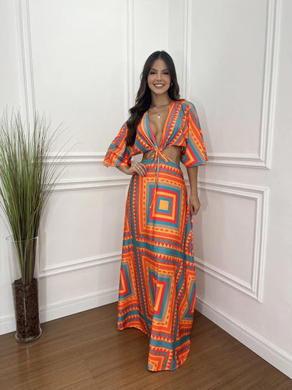 "Cropped Batwing Sleeve Strap Dress"
