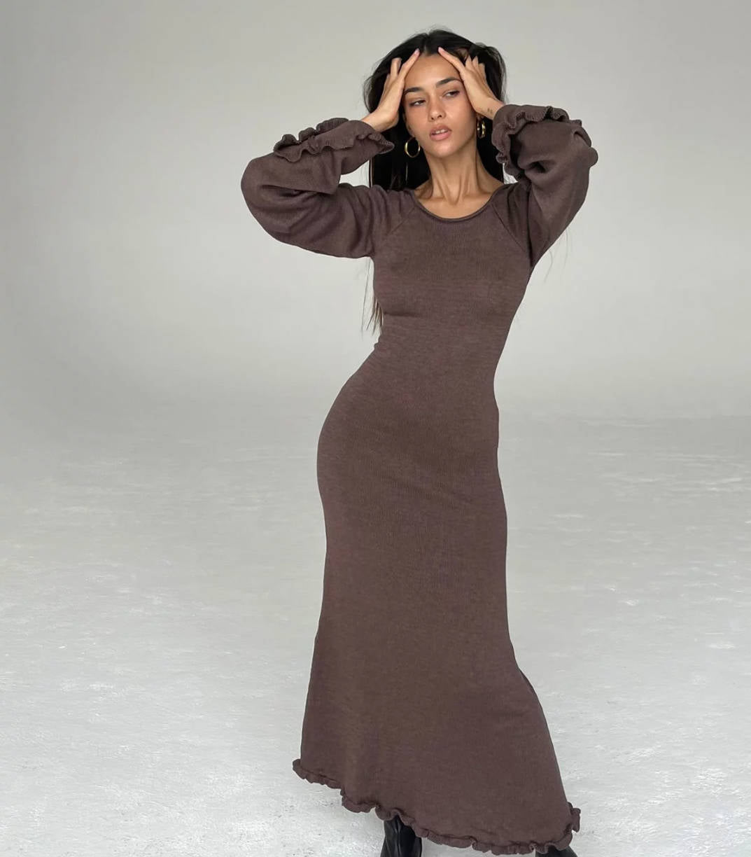 Backless Slim Fit Comfortable High Waist Lace Up Woolen Dress