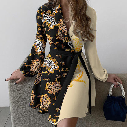 One Piece Color Matching Short Long Sleeve Dress