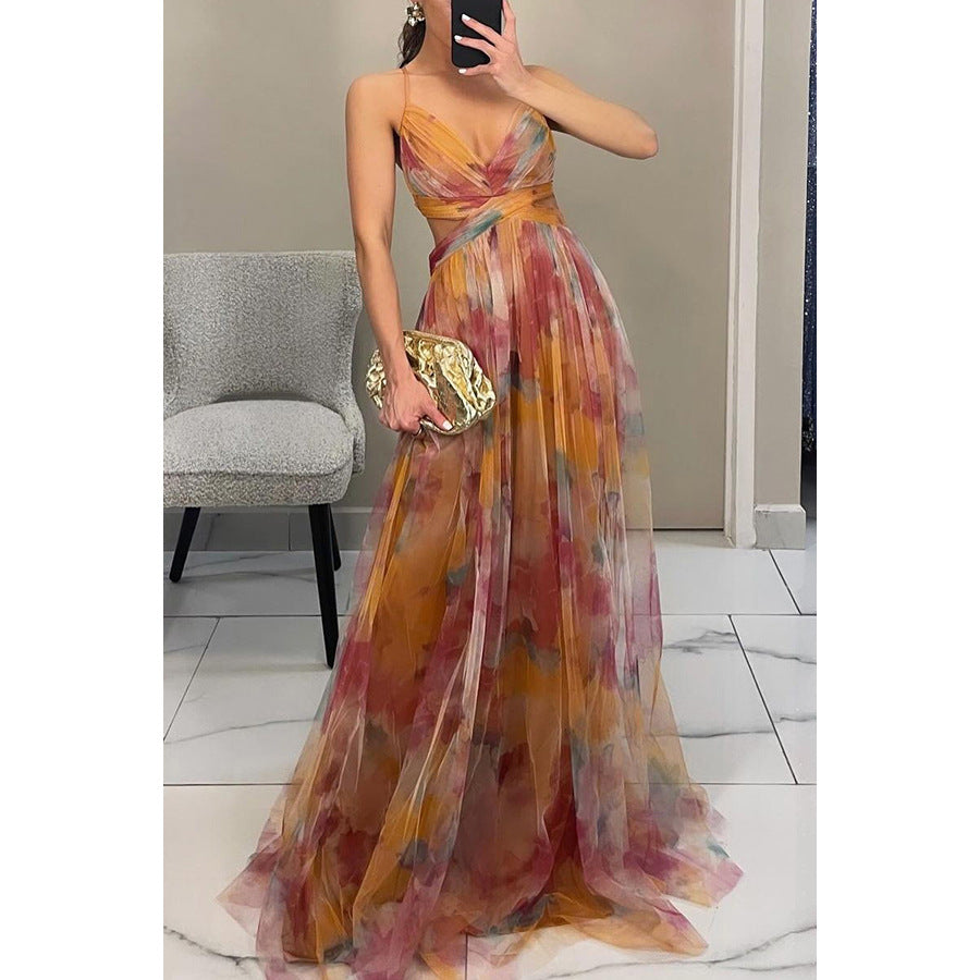 Mesh Printing Slip Party  Dress