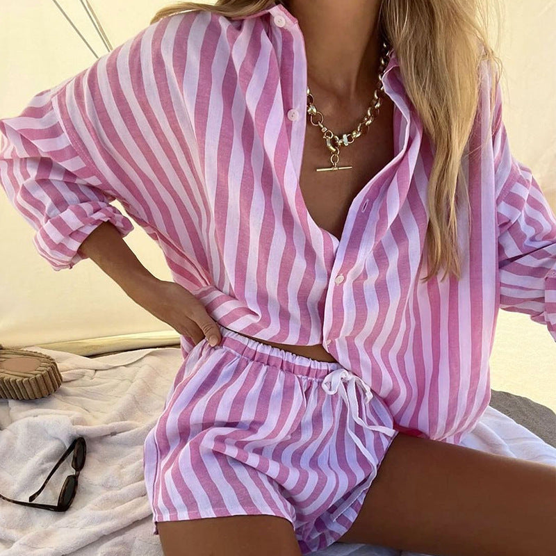 Two Piece Set Shorts Loose   Striped Casual