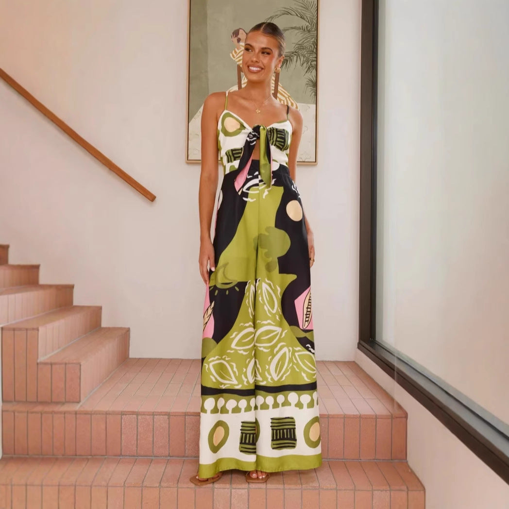 "Sexy Printed Cropped Wide-Leg Jumpsuit"
