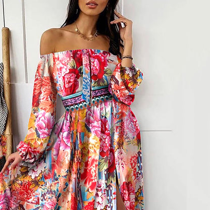 Retro Long Sleeve  Split Dress