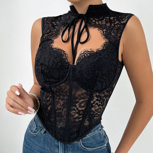 Transparent Mesh Corset Top
