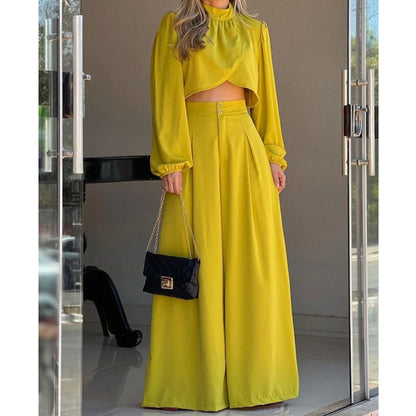 High Waist Wide Leg Pants Set Summer