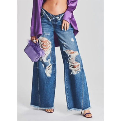 Ripped  Wide Leg Trousers