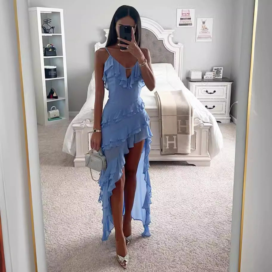 Solid Color Dress High Split
