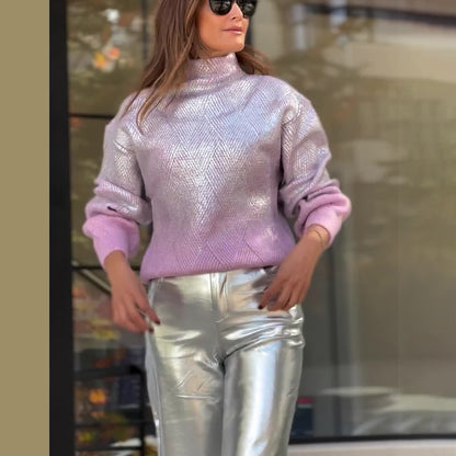 Gradient Plaid Turtleneck Sweater