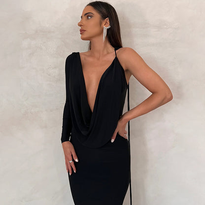 Solid Color One Shoulder Slim Dress