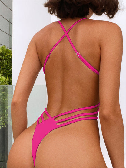 One Piece Solid Color Bikini Backless