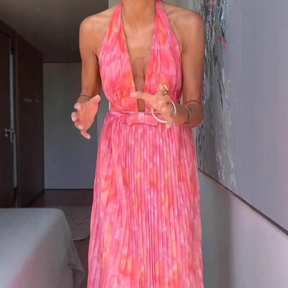 Sexy Deep V Plunge Lace up Backless Dress