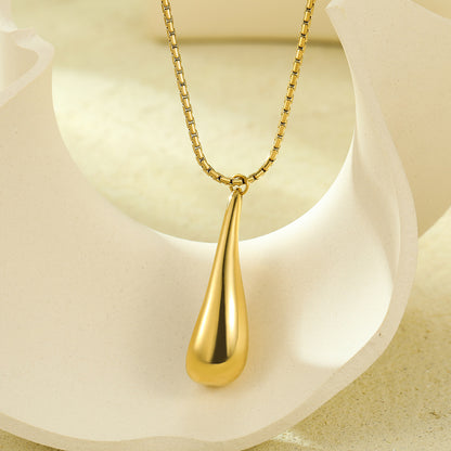 Stainless Steel Glossy Water Drop  Necklace 18K Gold Plated