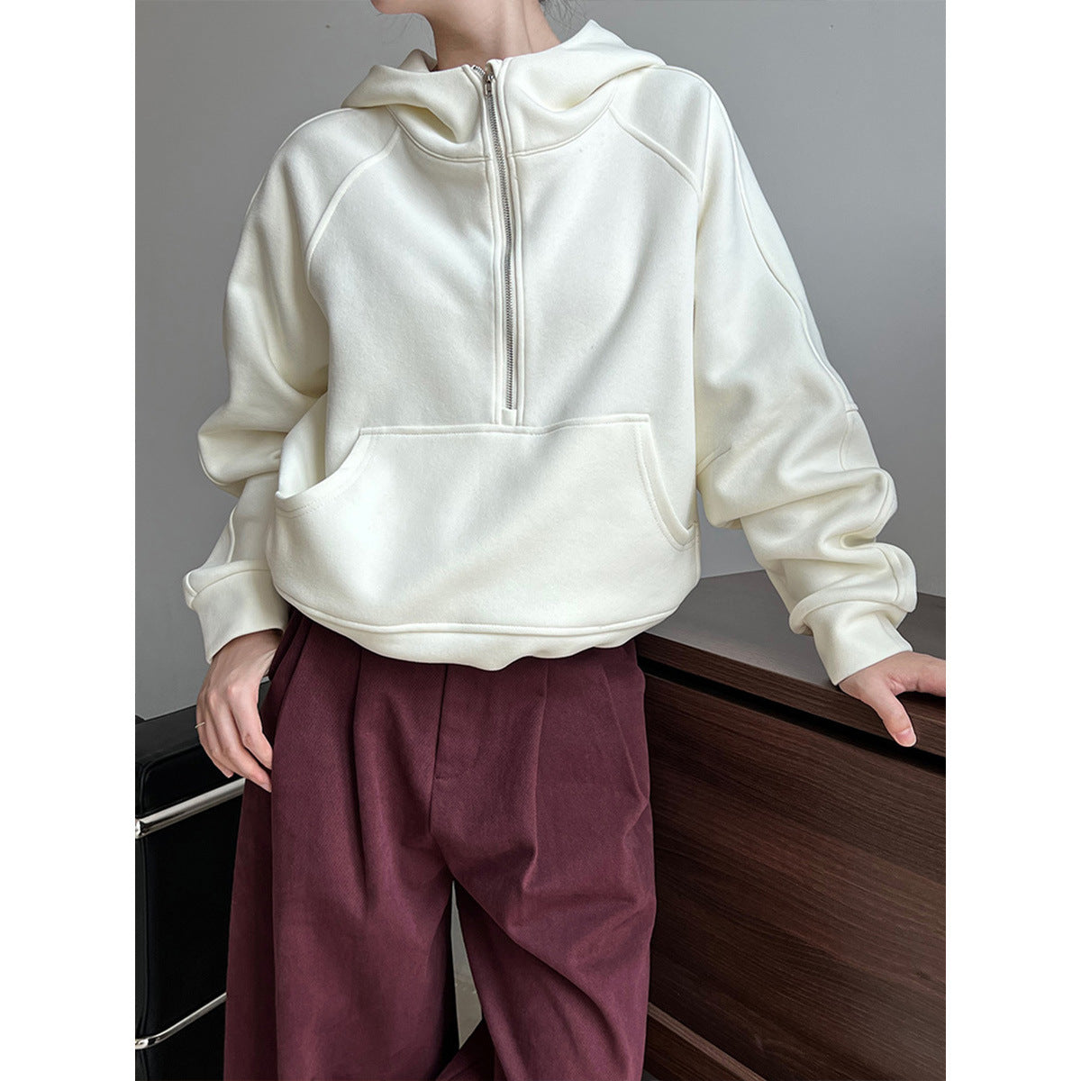 Women Zipper Hooded Sweater