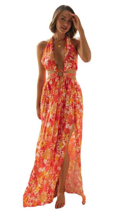 Women’s sleeveless V-neck boho vacation dress