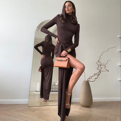 Slit Sheath Turtleneck Slim Fit Dress