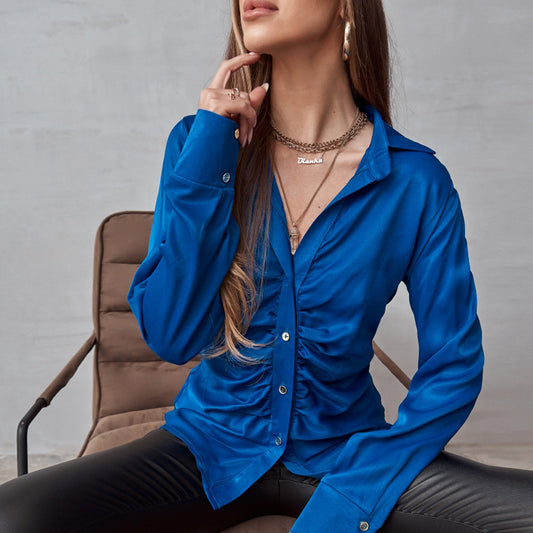 "Elegant Solid Color Long Sleeve Cardigan Women Shirt