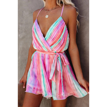 Pleated Chiffon Dress  V neck