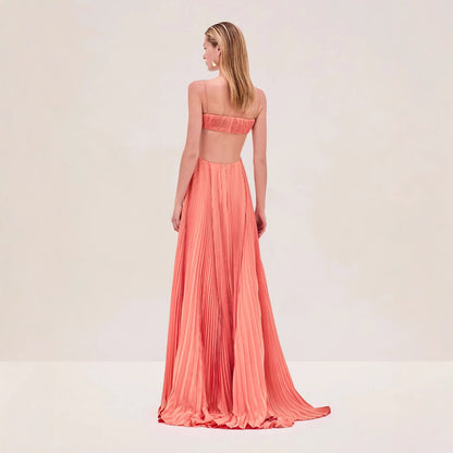 Seasonless polyester maxi dress with stylish cutouts and zipper