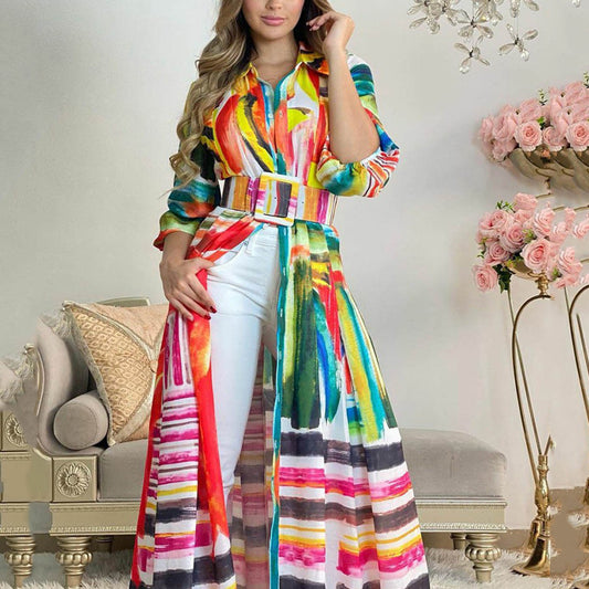 Color Printed Dress Loose Cardigan