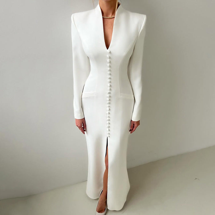 Long sleeve elegant split maxi dress for daily wear