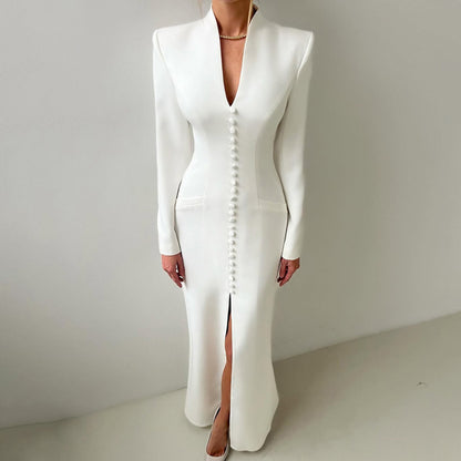 Long sleeve elegant split maxi dress for daily wear