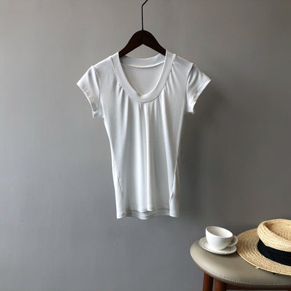 Women Solid Stretch T shirt  U Collar