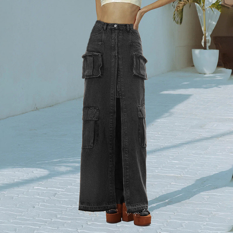 Women Denim Skirt Front Slit Design