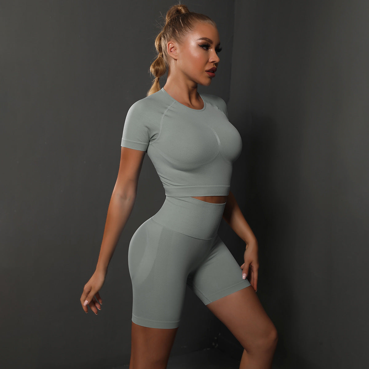 Short-Sleeved Shorts Suit-Light Gray