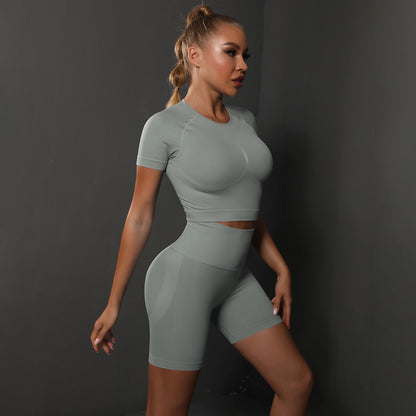Short-Sleeved Shorts Suit-Light Gray