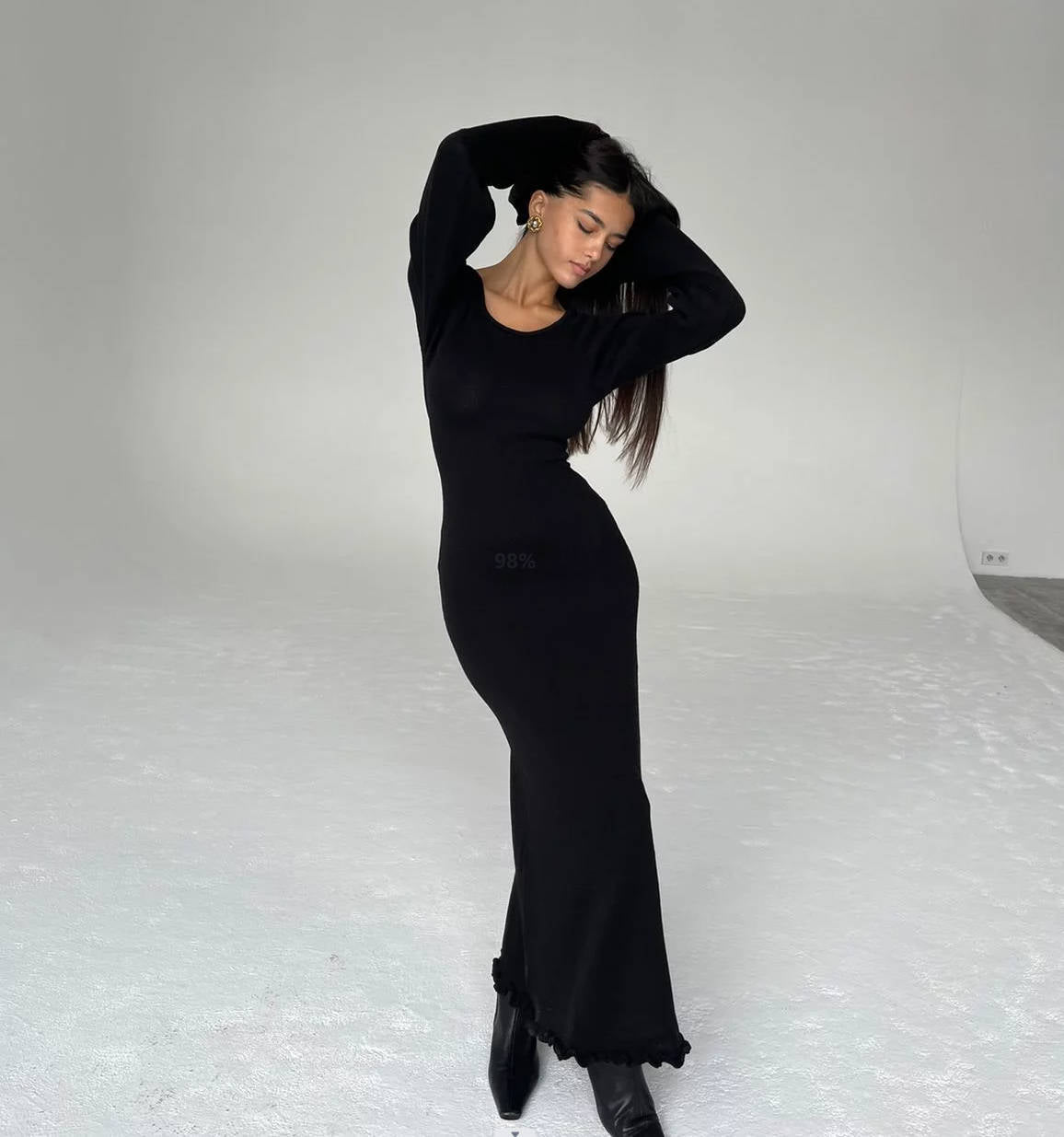 Backless Slim Fit Comfortable High Waist Lace Up Woolen Dress