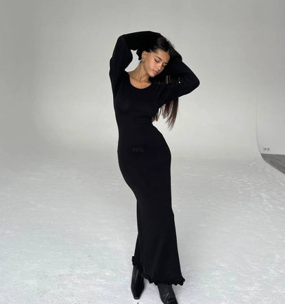 Backless Slim Fit Comfortable High Waist Lace Up Woolen Dress