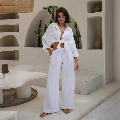 Long Sleeved Trousers Set Cotton Loose  Casual