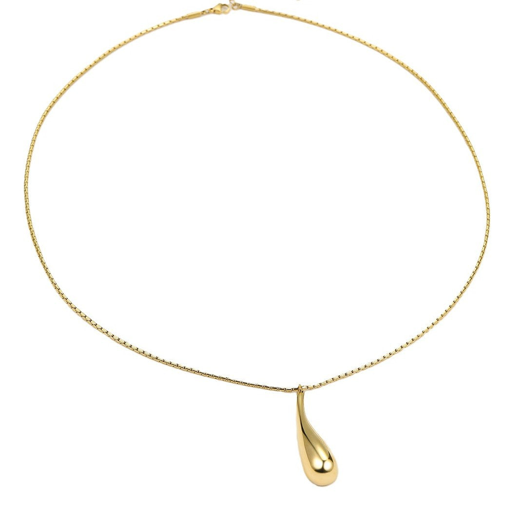 Stainless Steel Glossy Water Drop  Necklace 18K Gold Plated