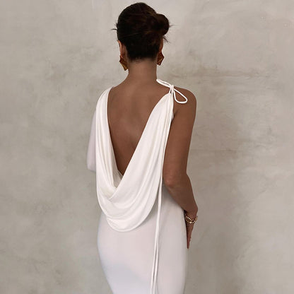 Solid Color One Shoulder Slim Dress