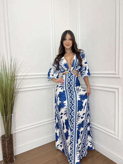 "Cropped Batwing Sleeve Strap Dress"