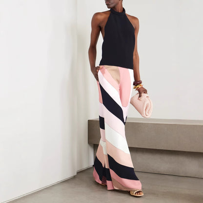 Multi- color Slim-fit sleeveless patchwork summer jumpsuit with pockets