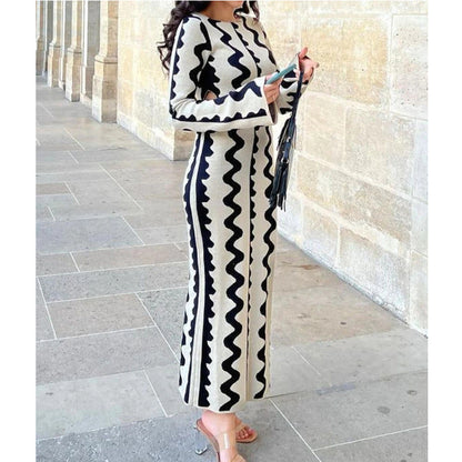 Knitted  Slimming High Waist Long Sleeve Dress