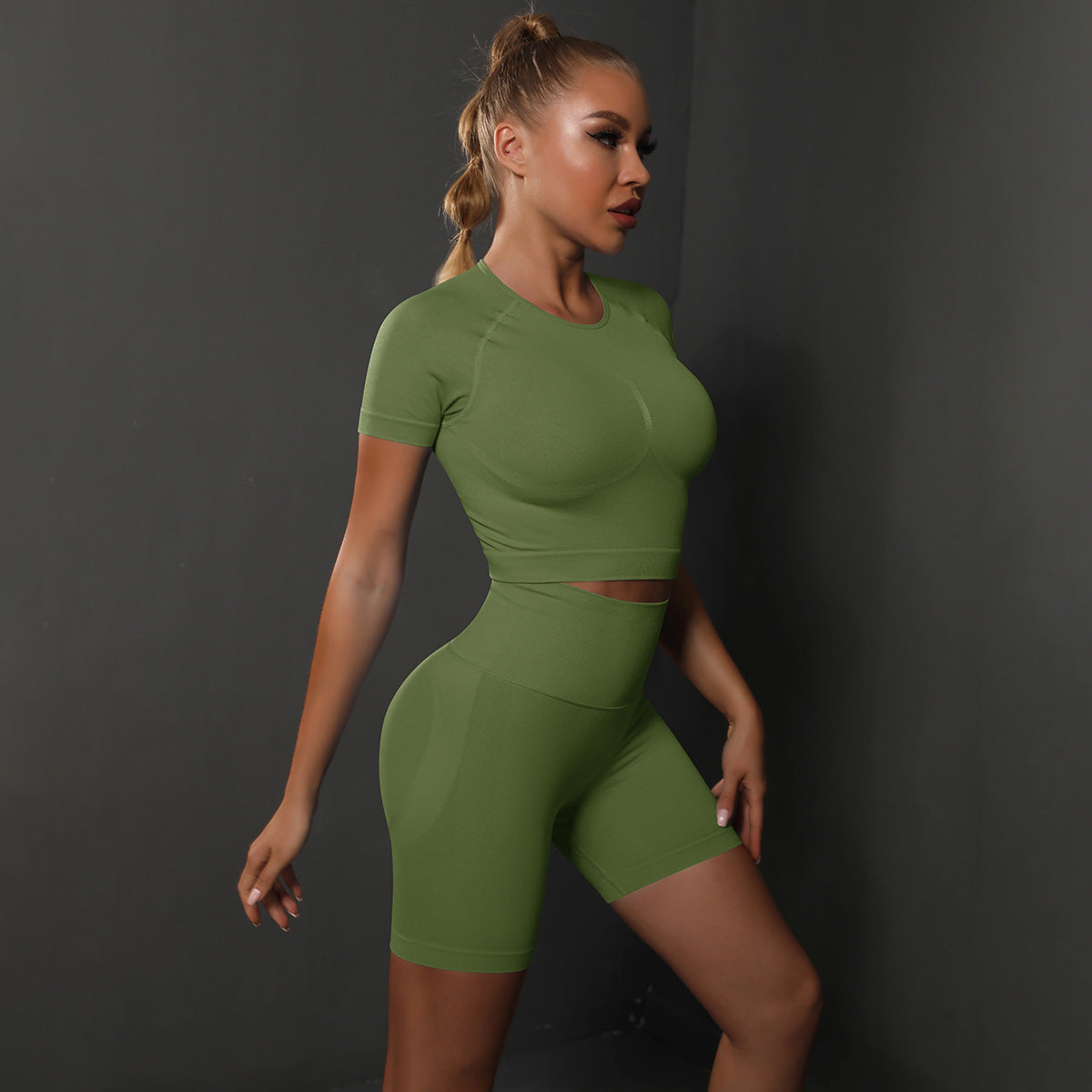 Short Sleeve Shorts Suit-Army Green