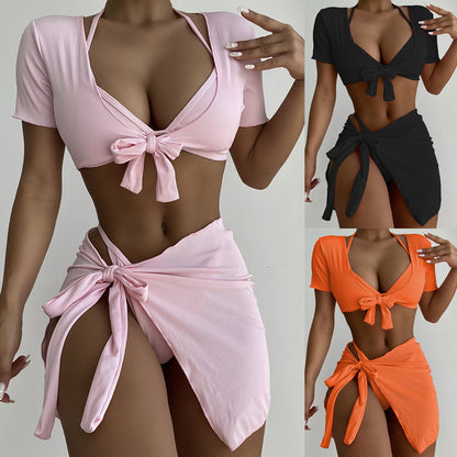 Four-Piece  Solid Color Swimsuit Match Sets