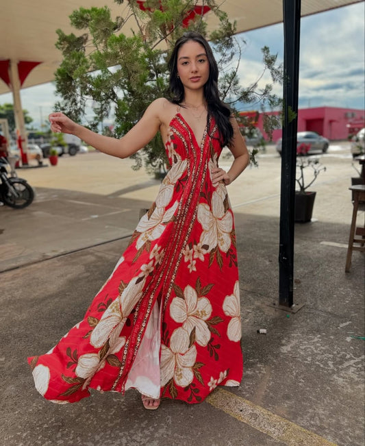 Red with Big Flowers