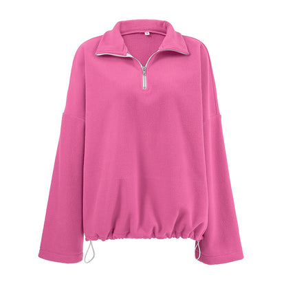" Women Pink Collared Fleece Sweater "