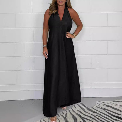 Deep V Plunge Neck T Shape Back Sleeveless  Dress